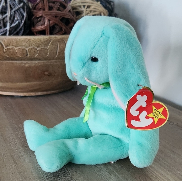 π° TY Beanie Baby β "Hippity" the Aqua Plush Bunny (1996) β Vintage Collectible - Picture 2 of 13